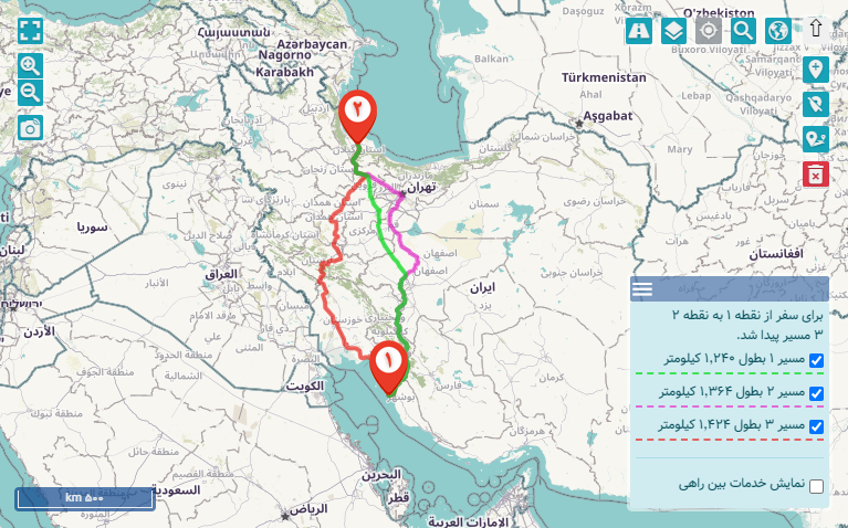 مسیر حمل بار از رشت به بوشهر